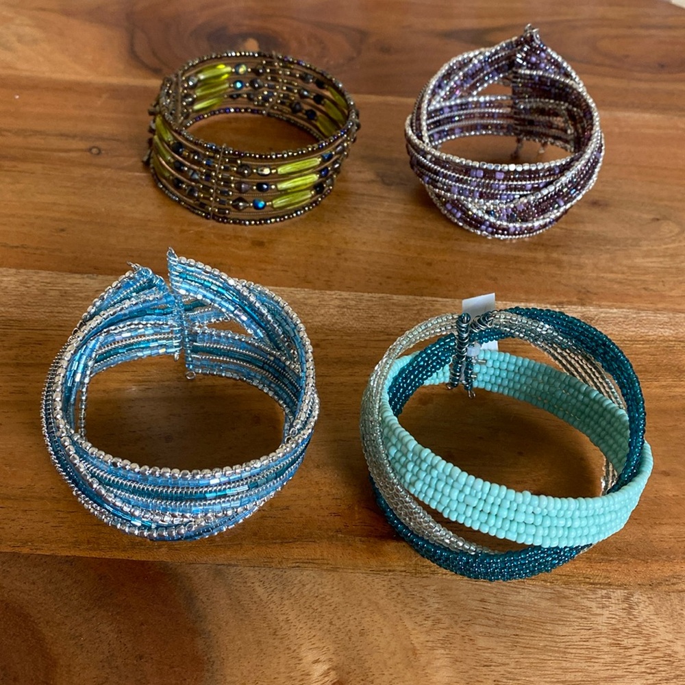 Silver Metal Glass Beads Memory Wire Twisted Bead Band Cuff Bracelet (4)